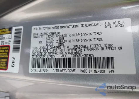 2023 Toyota Tacoma Sr из США, поврежденный, VIN 3TYRX5GN3PT079127